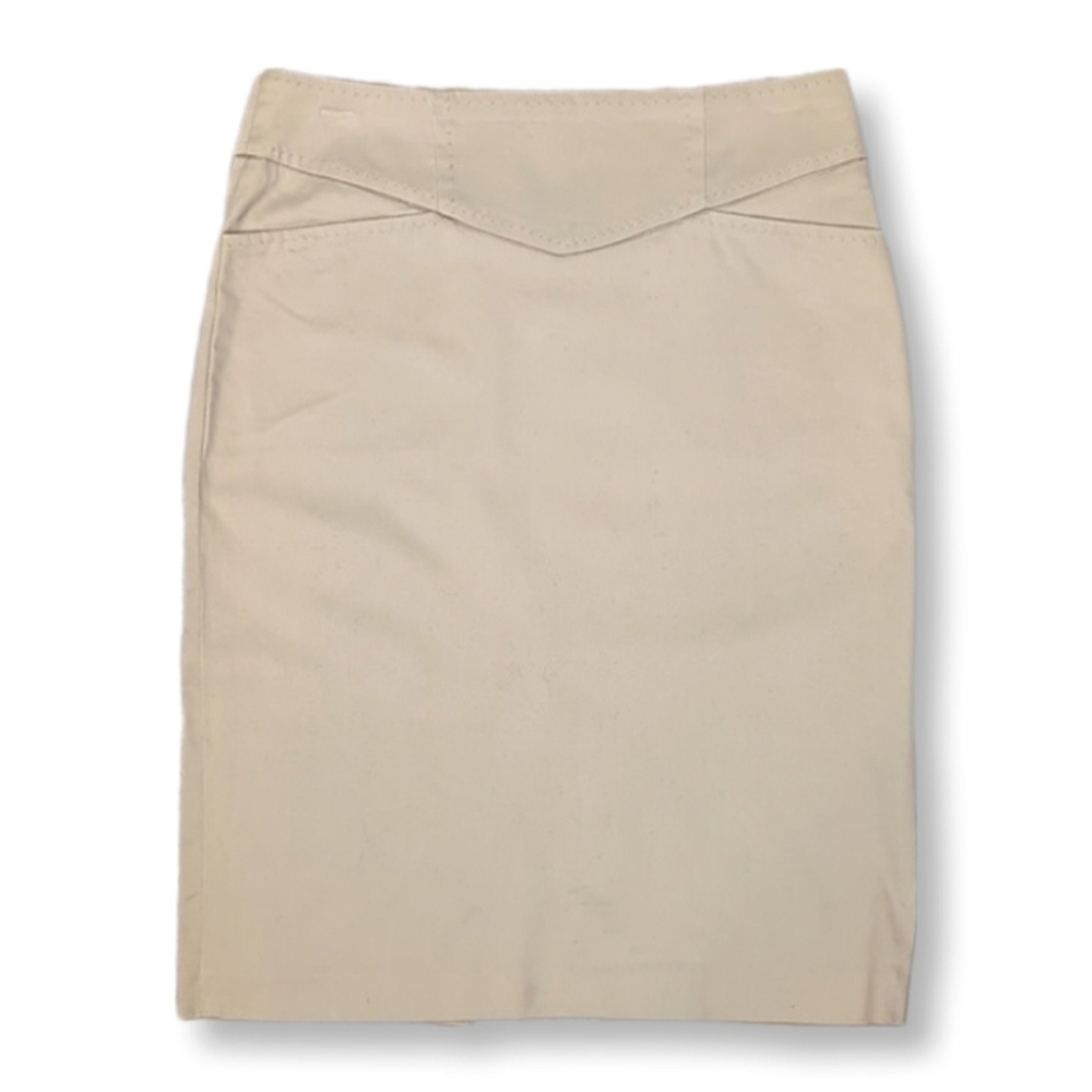 Le Chateau Khaki Pencil Skirt Button Slit Pockets Stretch Vintage Y2K Neutral